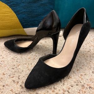 Franco Sarto black suede and patent leather heels